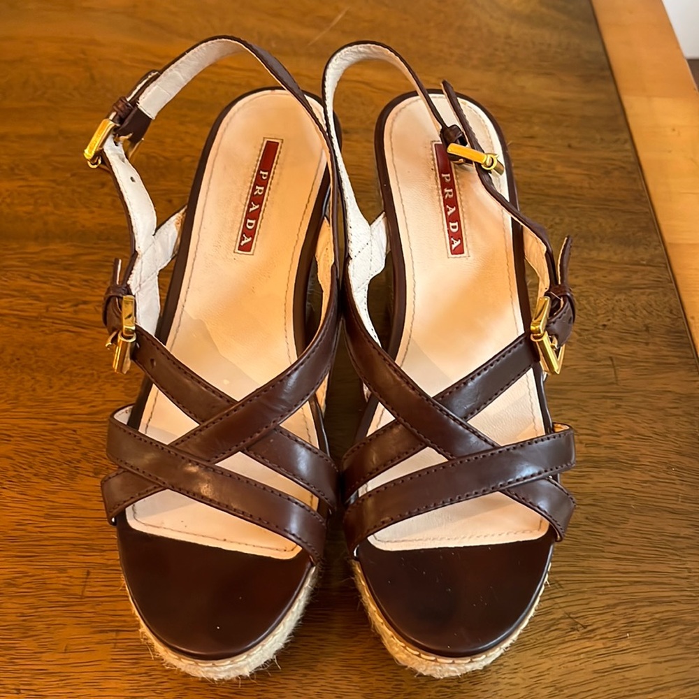 Prada cork wedge sandals size 36 1/2